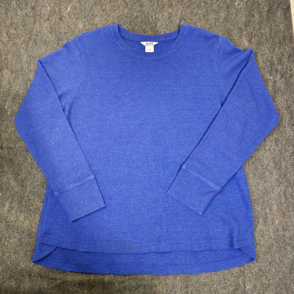 Duluth Trading Co Womens XL Blue Thermal Long Sleeve Waffle Knit Shirt Top